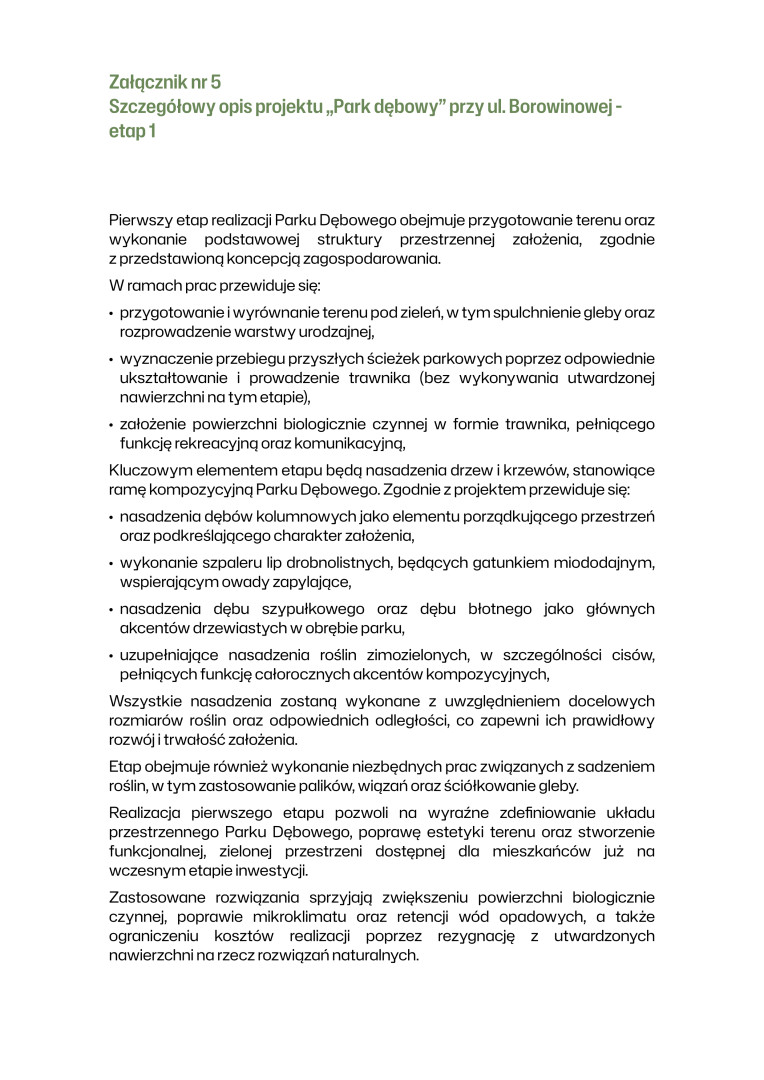 Szczegółowy opis projektu „Park dębowy”